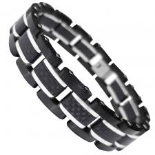 Black PVD Stainless Steel Bracelet w/ Carbon Fiber